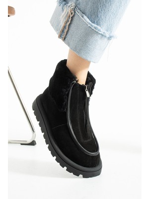 Aselin Ayakkabıları Kadın Bot & Bootie Hakiki Deri Siyah Kısa Topuklu Casual/günlük