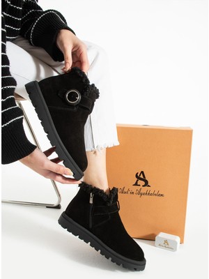 Aselin Ayakkabıları Kadın Bot & Bootie Hakiki Deri Siyah Kısa Topuklu Casual/günlük