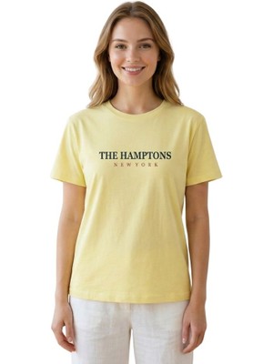 Hamptons Baskı Enfield&co Kadın T-Shirt The Sarı