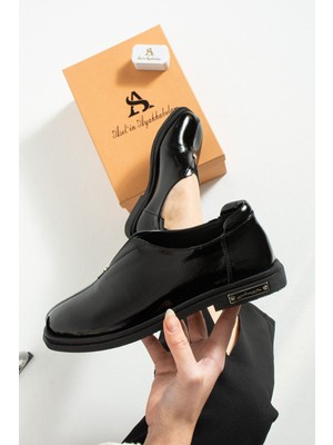 Aselin Ayakkabıları Kadın Loafer Ayakkabı Hakiki Deri Siyah Kısa Topuklu Klasik