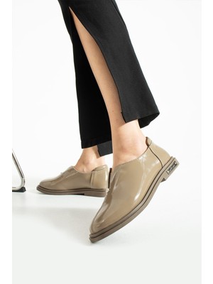 Aselin Ayakkabıları Kadın Loafer Ayakkabı Hakiki Deri Vizon Kısa Topuklu Klasik