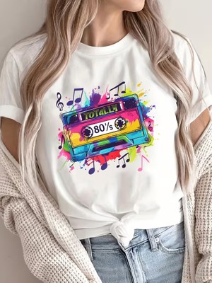 Eymora Geometrik Kaset Grafik Baskılı Tişort