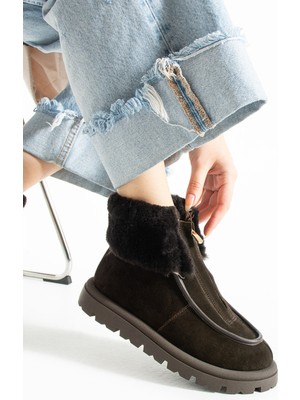 Aselin Ayakkabıları Kadın Bot & Bootie Hakiki Deri Kahverengi Kısa Topuklu Casual/günlük