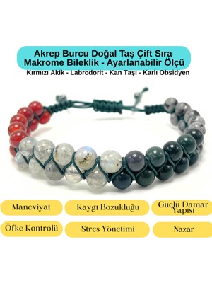 Yıldız Doğal Taş Sertifikalı Akrep Burcu Doğal Taş Çift Sıra Makrome Bileklik