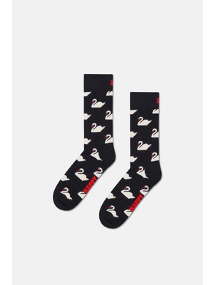 Happy Socks - Siyah Kuğu Desenli Pamuklu Çorap