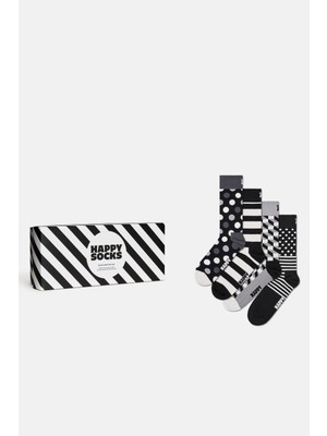 Happy Socks - Kadın Siyah Beyaz Klasik 4’lü Pamuklu Çorap Seti