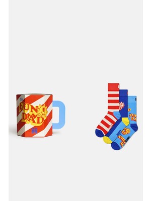 Happy Socks - Erkek Çok Renkli Süper Baba Temalı 3’lü Pamuklu Çorap Seti