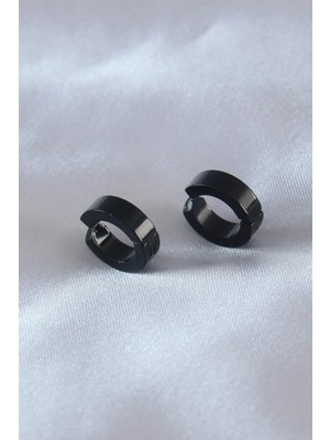 LaraTech Çelik Siyah Renk Sıkıştırmalı Erkek Küpe