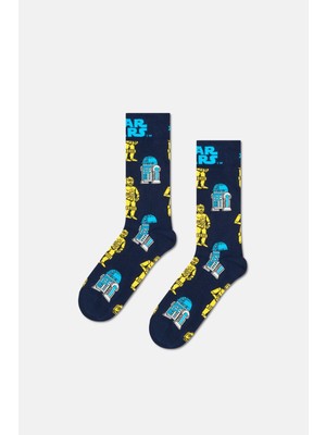 Happy Socks - Erkek Lacivert Star Wars Desenli Pamuklu Çorap