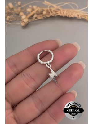 Lynare Delikli Şimşek Model Zirkon Taşlı Sallantılı Kadın 316L Çelik Küpe 1 Adet