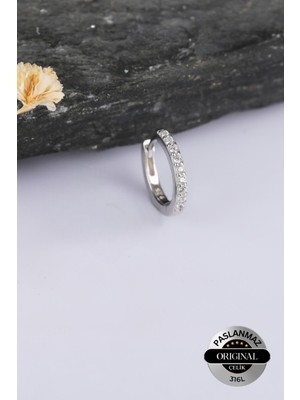 Lynare Minimal Pırlanta Işıltılı Zirkon Taşlı Tekli Romantik Halka Küpe 1 Adet