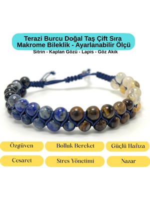 Yıldız Doğal Taş Sertifikalı Terazi Burcu Doğal Taş Çift Sıra Makrome Bileklik