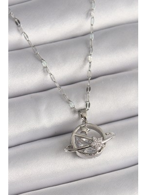 Ayder Timya 316L Çelik Gümüş Renk Zincir Zirkon Taşlı Yıldız Detay Gezegen Model Kadın Kolye - TJ-BKO9643 TG/Tmya1395 218911