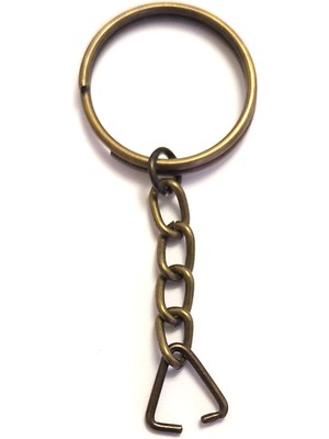 Pazarcan Anahtarlık Halkası, Halka + Zincir + Üçgen, 24MM, Antik, 1 Adet