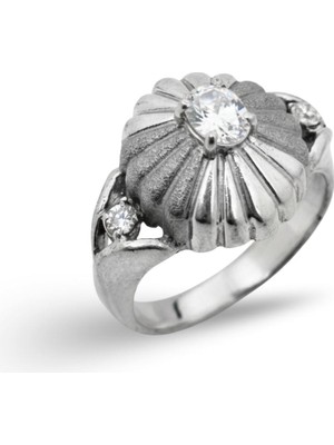 Oya Silver Retro Zirkon Taşlı Elegant Blossom Kadın Gümüş Yüzük [OYSY119]