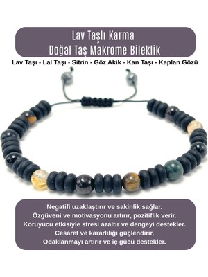 Yıldız Doğal Taş Sertifikalı Lav Taşlı Karma Doğal Taş Makrome Bileklik
