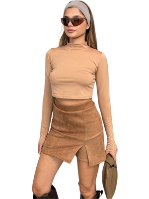 Kechi Woman Süet Kumaş Taba Renk Şort Etek