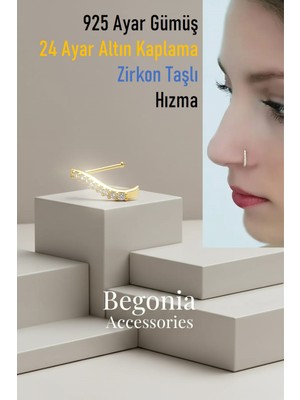 Begonia Accessories 925 Ayar Gold Kaplama Gümüş Tek Sıra Zirkon Taşlı Hızma Kadın Aksesuar