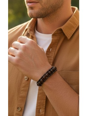 Hg.Aksesuar Erkek 8mm Ceviz Ağacı Deri Bileklik