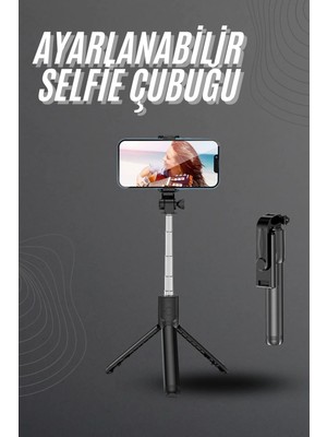 Mulvxkrg KRG02 Selfie Çubuğu Tripod Bluetooth Kumandalı Selfie Çubuğu Telefon Tutucu (Mulvix)