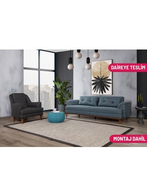 Madera Koltuk Takımı Keten Mavi Kazayağı