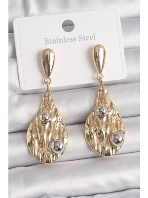 Ayder Timya Pirinç Gold Renk Sallantı Damla Model Gümüş Top Detay Kadın Küpe - TJ-BKP10068 TG/Tmya1395 219467