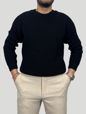 Havanna Yüksek Kalite Reglan Kol Örgü Triko Kazak - Siyah