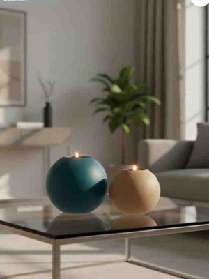 Luniva Home Dekoratif Küre Şekline 2li Renkli Büyük ve Küçük Mumluk Ev, Ofis ve Hediyelik  Dekorasyon  Obje