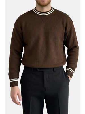 Havanna Premium Kalite Yaka Detaylı Sık Dokuma Örgü Kazak - Kahverengi