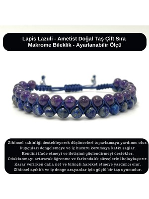 Yıldız Doğal Taş Sertifikalı Lapis Lazuli - Ametist Doğal Taş Çift Sıra Makrome Bileklik