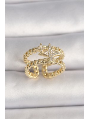 Ayder Timya Pirinç Gold Renk 2'Li Zincir Zirkon Taşlı Yıldız Figür Kadın Kolye - TJ-BYK3594 TG/Tmya1395 219584