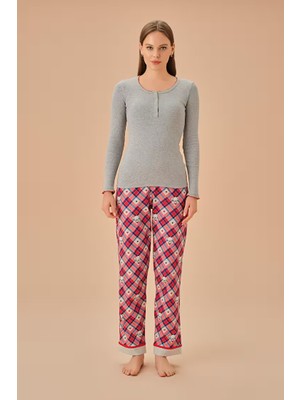 Dream Fashion Gri Ekoseli Koalina Pijama Takımı