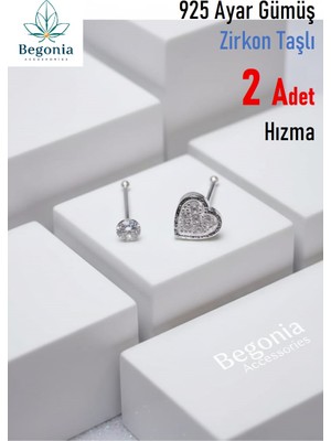Begonia Accessories 925 Ayar Gümüş Zirkon Taşlı 2 adet Hızma Set, Küpe Olarak Kullanıma Uygundur