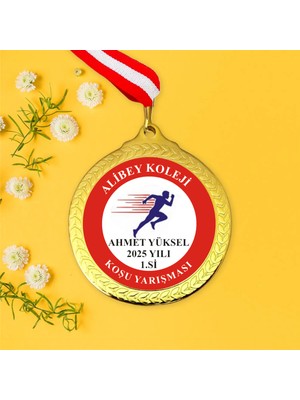 Yüksel 34 5.5 cm Altın Metal Koşu Madalyası - Kurdeleli Başarı Ödülü