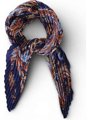 Hedea Zarif Motifler Saten Fular Pliseli 70X70 cm