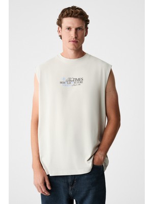 Grimelange Sheppard Erkek Model Baskılı Kısa Kol Yuvarlak Yaka Taş Rengi Atlet