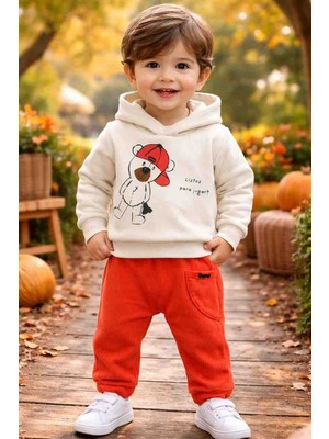 Erkek Bebek Kapüşonlu Sweatshirt Takımı – Ayıcık Baskılı Pamuklu Takım ( 6 Ay 9 Ay 12 Ay)