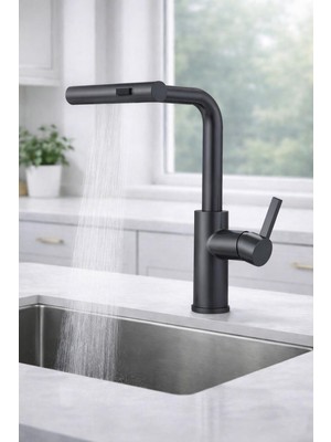 Rena Çok Modlu Spiralli Mutfak Eviye Bataryası Çek Bırak Başlık Yağmurlamalı Uzatmalı Fonksiyonel