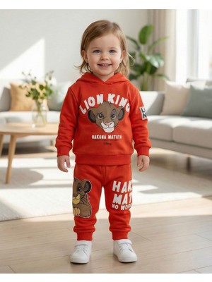 Asliva Fashion Asliva Aslan Temalı Kırmızı/mavi Kapüşonlu 2'li Bebek Alt Üst Takım (6-24 Ay)