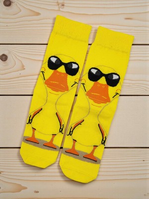 Gözlüklü Ördek Desenli Renkli Çorap