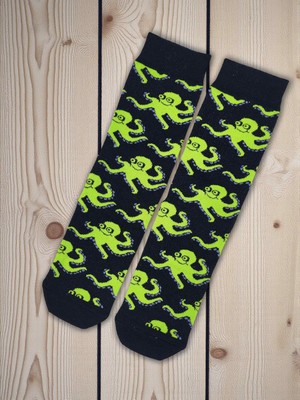 Lacivert Ahtapot Desenli Renkli Çorap