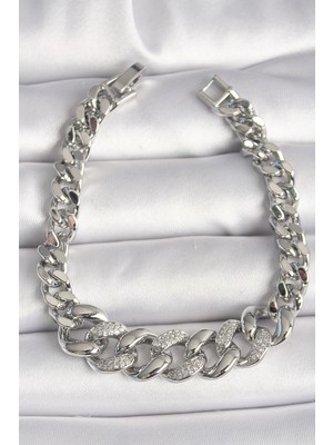 Ayder Timya Pirinç Gümüş Renk Zirkon Taşlı Kalın Halka Model Kadın Bileklik - TJ-BB6854 TG/Tmya1395 220108