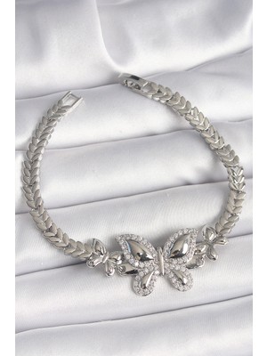 Ayder Timya Pirinç Gümüş Renk Zirkon Taşlı Kelebek Model Kadın Bileklik - TJ-BB6815 TG/Tmya1395 220069