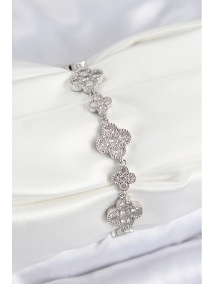 Ayder Timya Pirinç Zirkon Taşlı Yonca Model Gümüş Renk VIP Seri Kadın Bileklik - TJ-BB7521 TG/Tmya1395 223601