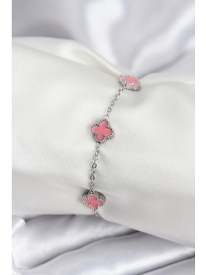 LaraTech 316L Çelik Gümüş Renk Pembe Baby Boy Yonca Kadın Bileklik