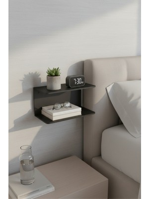 Grandmix Metal Duvar Rafı Siyah Çift Bölmeli Kitaplık Duvar Ünitesi 30X14 cm