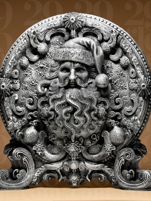 Barok Tarzı Detaylı Noel Baba Plaket / Dekoratif Panel 3D Baskı Figür