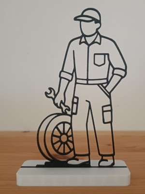 Lastik ve Anahtar Tutan Tamirci Silüeti | 3D Baskı Mesleki Dekorasyon