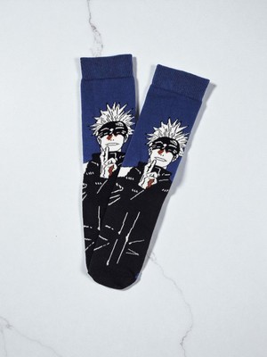 Koyu Mavi Anime Desenli Renkli Çorap