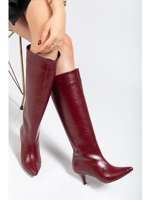 Arda Bayan ÇIZMESYT-2025 Bordo Kırışık Rugan Günlük Kadın Çizme